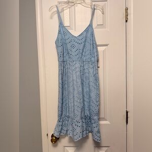 Japna Blue Eyelet Sundress NWT Cotton Smocked Back Ruffle Hem Size M